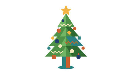 Obraz premium Christmas tree stylized with geometric shapes and a bright yellow star topper represents a festive holiday theme.