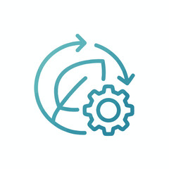 Obraz premium Circular arrow enclosing industrial gear and green leaf.