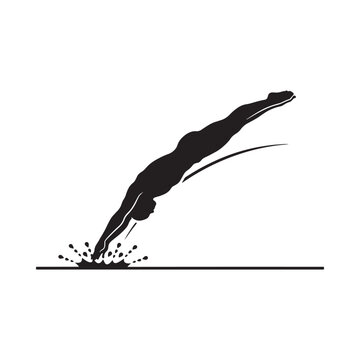 Diving Silhouette Against White Background Minimalist Sports Illustration