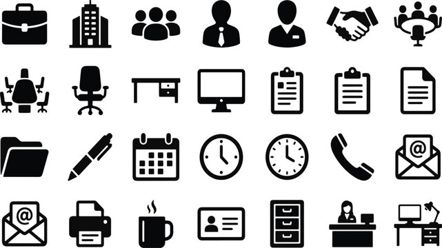 Collection of business and office related professional vector icons set