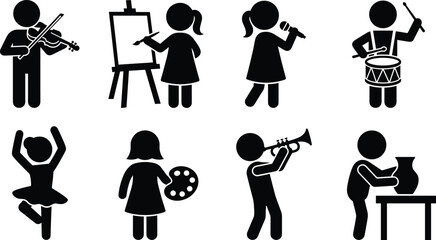 Creative Arts Silhouette Vector Set with Music, Dance, Painting and Pottery Icons © MstEsmotara