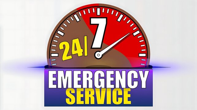 24 7 emergency service symbol with clock icon concept design twenty four round the clock emergency assistance