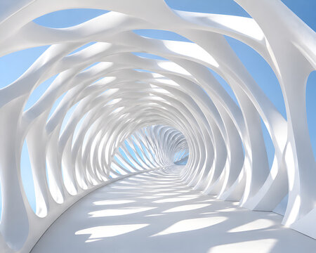 Futuristic White Lattice Tunnel Pavilion Modern Parametric Architecture Bridge 3D Render