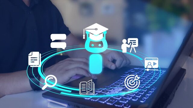 Online education technology, intelligent tutoring system, personalized learning, digital training and knowledge management concept.