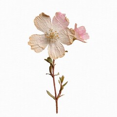 Obraz premium Delicate pressed flower with light pink petals on a white background.