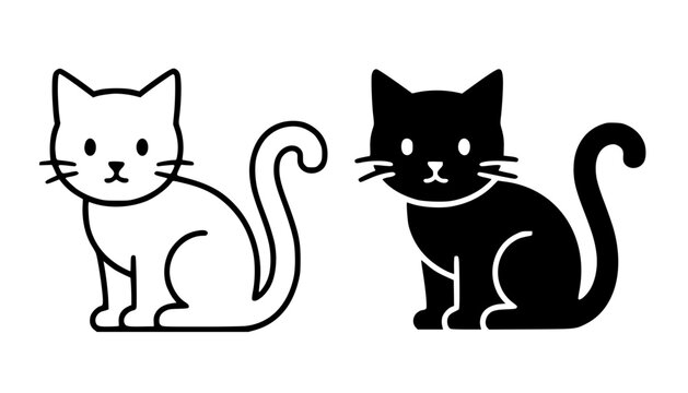 Minimalist cat icon in outline and silhouette style, for UI/UX app design