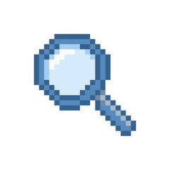 Fototapeta premium Pixel blue magnifying glass icon.