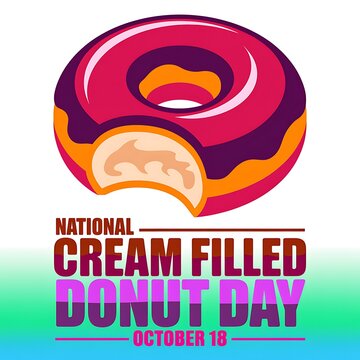 National cream filled donut day banner with bitten donut illustration national celebration delicious culinary