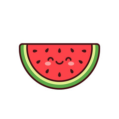 Obraz premium Semicircular watermelon slice with cute face and seeds.