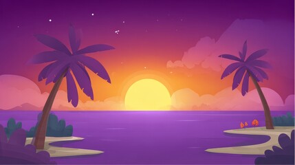 Fototapeta premium Colorful fantasy tropical landscape, bright paradise setting with layered jungle vegetation