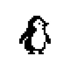 Fototapeta premium Small 8-bit pixel art penguin icon.