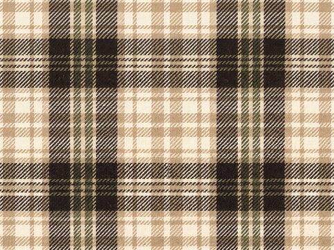 Seamless plaid pattern with a classic tartan design in neutral beige and black tones