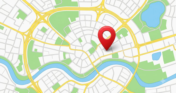 City map navigation background with a red marker pin location