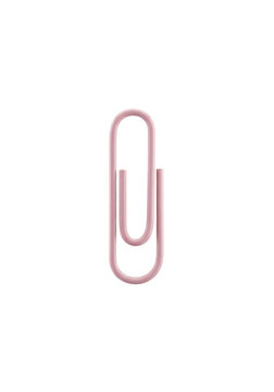 a high-angle 3d rendering of a minimalist dusty rose matte paperclip with smooth geometry, centered and isolated on transparent with copy space, clean industrial design concept