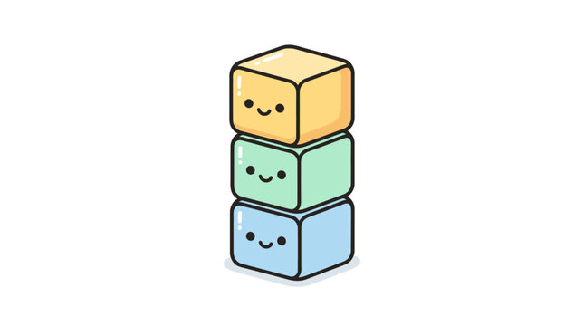 Stacked colorful cube characters with smiling faces.