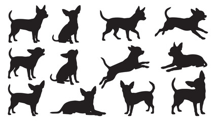 Obraz premium Chihuahua Dog Silhouette Bundle | 10 Black Vector Small Dog Poses Collection
