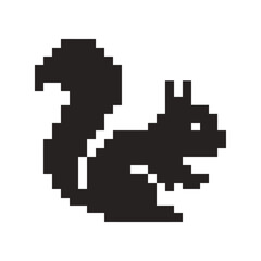Fototapeta premium Stylized pixel art squirrel silhouette icon.