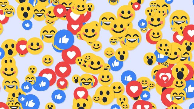 Social Media Emojis and Reaction Icons Floating Animation. 4K