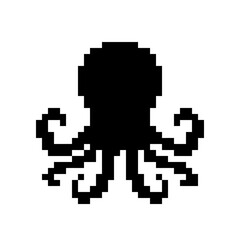 Fototapeta premium Symmetrical pixel art octopus silhouette.