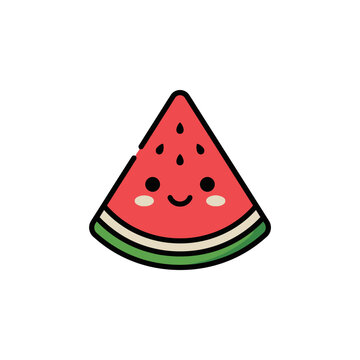 Triangular watermelon slice character with cute smiling face.