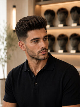 Man with stylish haircut sitting in a salon