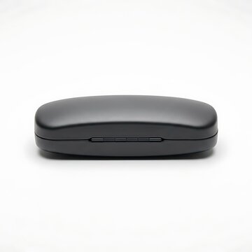 Closed black hard shell protective case for eyeglasses or sunglasses
