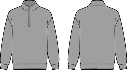 Comfortable quarter zip sweatshirt design template showcasing a modern grey pullover with relaxed fit for casual wear © MdMokter