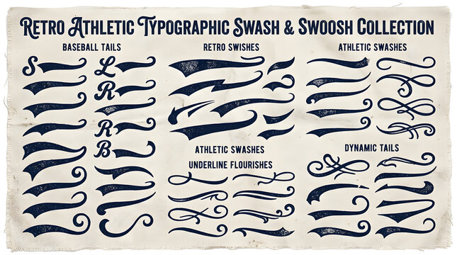 Vintage athletic swashes and typography tails set. Vector retro swooshes and underline flourishes for sports logo design