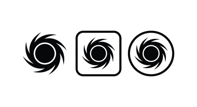 Spiral shapes with central circles presented as black silhouettes against a white background silhouette swirl vortex coil curve