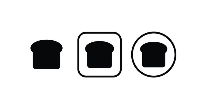 Three black loaf of bread silhouettes in varying frames against a white background silhouette slices bakery food grain