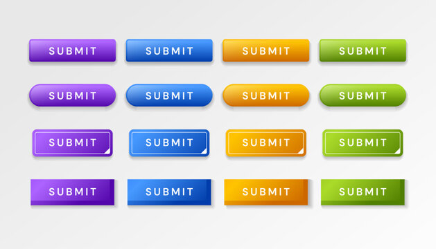 Modern Web Submit Buttons Set with Rounded Glossy UI Design