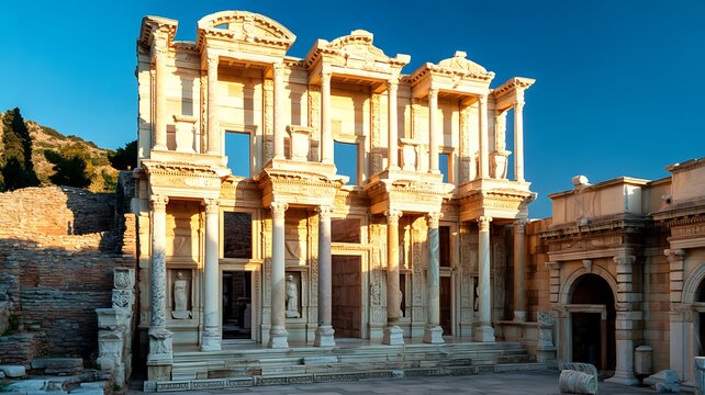 Ephesus city. Facade of Celsus Library at the ancient Greek city. İzmir Province, Turkey. 