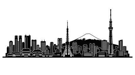 Obraz premium Modern City Skyline with Mountain and Towers Silhouette