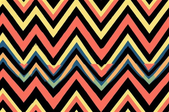 Colorful zigzag seamless pattern with bold chevron stripes on a dark background.
