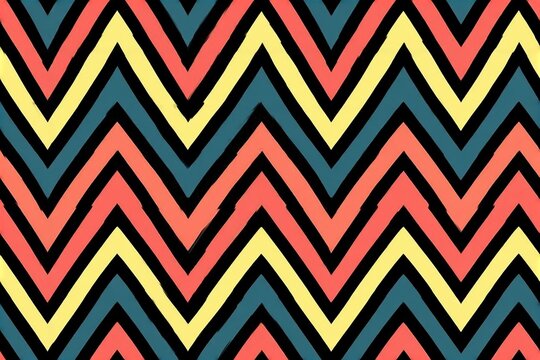 Colorful zigzag seamless pattern with bold chevron stripes on a dark background.