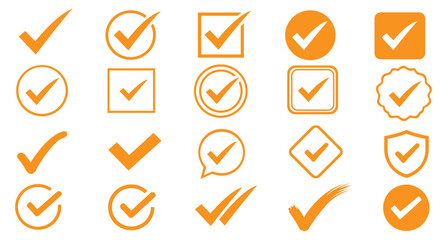 Check tick mark icon set. Cross box x check mark checkbox list vector draw hand drawn sketch doodle brush marker checklist symbol wrong right circle. hand drawn, grunge X sign. Green checkmark set. ©  