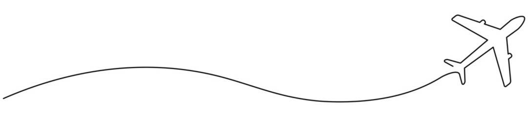 Fototapeta premium Airplane continuous line drawing. Plane flying path. Travel concept. Vector illustration isolated on white.