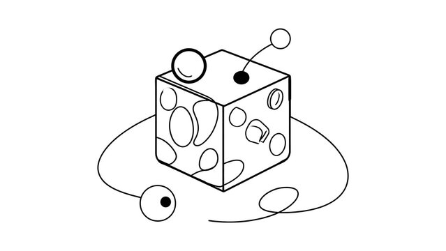 Abstract geometric cube with circles white background.