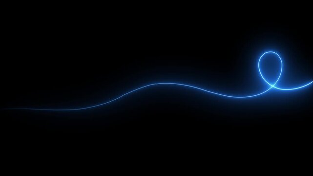 Abstract glowing blue neon light line swirl animation on black background