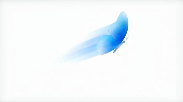 Blue butterfly in motion with soft blurred wings on white background symbolizing freedom and transformation