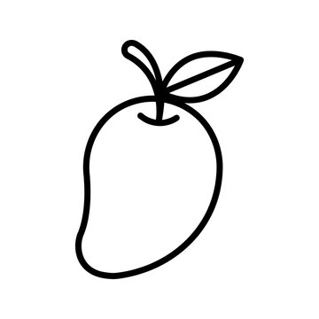 Simple mango fruit silhouette with leaves line drawing vector design.