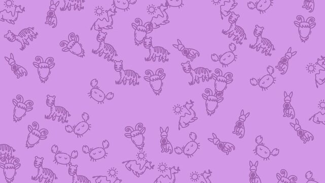 Giraffes and exotic animals populate this cute purple pattern meant for youthful textile designs.