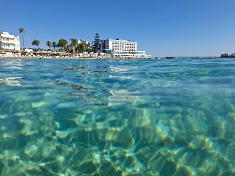 Close up photo of Mediterranean seaside, 27th of July, Famagusta,  Cyprus. 