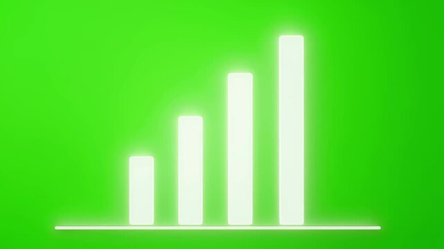 Glowing white bar chart with increasing growth on bright green background for business success and analytics
