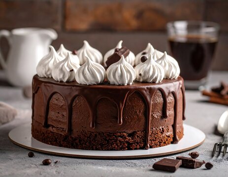 A rich, mocha-flavored dessert with a crumbly base, topped with whipped cream and chocolate sauce