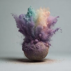 Obraz premium Pastel colored powder explosion bursting from a round concrete sphere