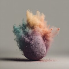 Obraz premium Abstract colorful powder explosion spherical shape on grey background