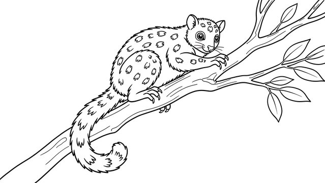 Civet cat on tree branch white background.