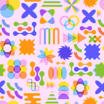 Fun seamless pattern with retro shapes, vibrant colors and various shapes, great for textiles, wallpaper, wrapping - vector
