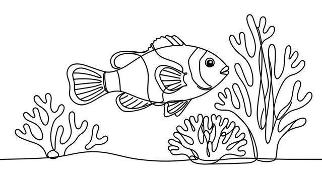 Clownfish and coral illustration on white background.